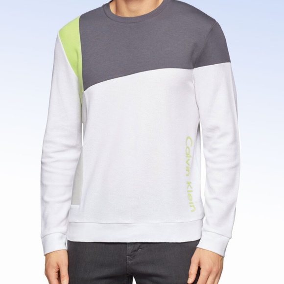 CALVIN KLEIN Men's Color-Block Jacquard Crew Neck SHIRT - Grey/White - X-Large - Picture 1 of 1